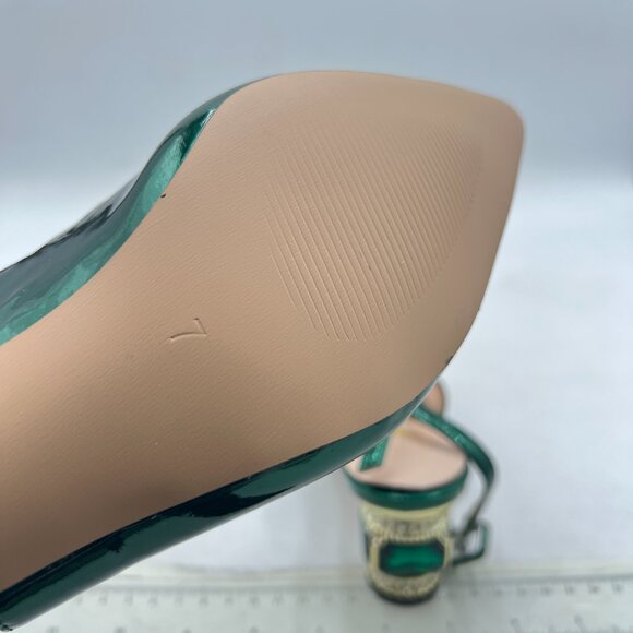 FSJ Green Crystal Square Buckle Pointed Toe Slingback Rhinestone Heel Pumps - Picture 6 of 8